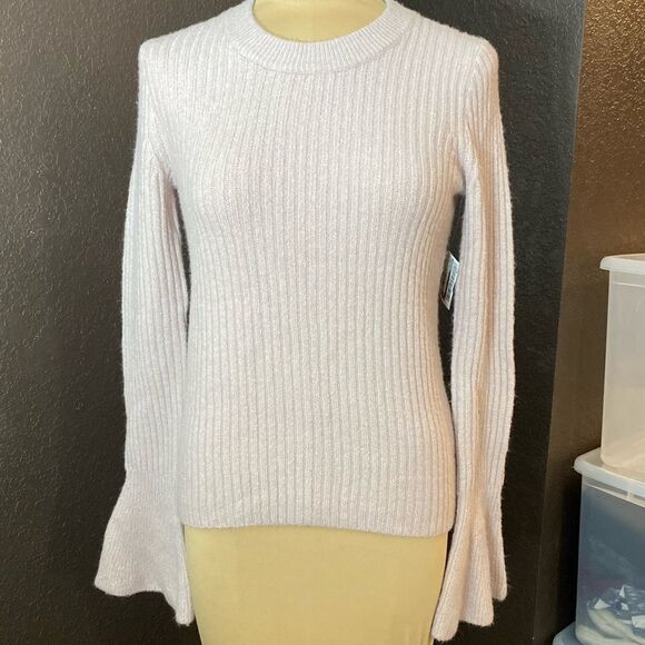 MADEWELL baby pink Wool Blend Ruffle Bell Long Sleeve Super Soft Sweater size XS - Picture 6 of 6